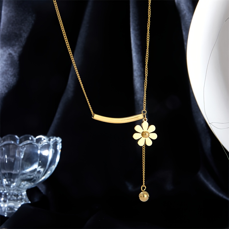 Women's Minimalist Y-Shaped Golden Flower Pendant Necklace